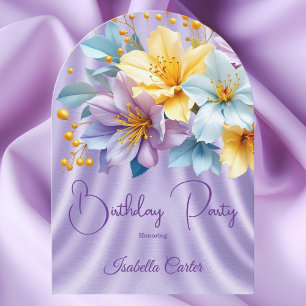 Invitation Jolie Fête d'anniversaire Fleurs Bleues Violettes 