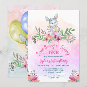 Invitation Jolie fête d'anniversaire florale de Some Bunny