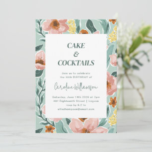 Invitation Jolie fête d'anniversaire florale rose pastel vert