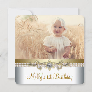 Invitation Jolie fête d'anniversaire or et blanc