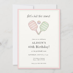 Invitation Jolie fête d'anniversaire Pickleball rose et vert 