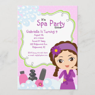Invitation Jolie fête d'anniversaire pourpre de spa de fille