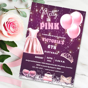 Invitation Jolie fête d'anniversaire rose