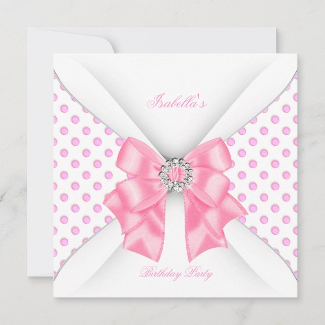 Invitation Jolie fête d'anniversaire rose Fleurs blanches à p (Devant)