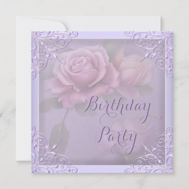 Invitation Jolie fête d'anniversaire Rose Lilas Violet (Devant)
