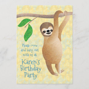 Invitation Jolie fête d'anniversaire Sloth Hang Out