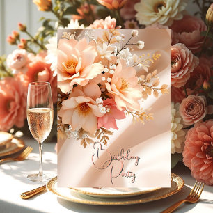 Invitation Jolie Fête d'Anniversaire Soie Fleurs Rose Pêche