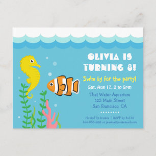 Invitation Jolie fête d'anniversaire sur le thème de l'aquari