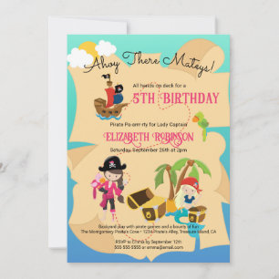 Invitation Jolie fête d'anniversaire sur le thème de pirate r