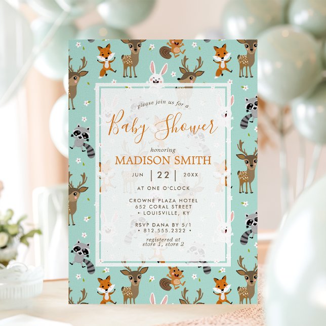 Invitation Jolie Fête de Bébé Animaux de la Forêt (Créateur téléchargé)