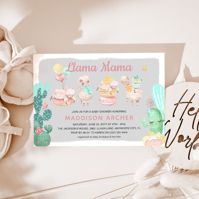 Invitation Jolie Fête de Bébé Fille Llama Maman (Créateur téléchargé)