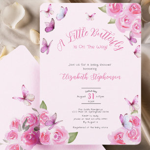 Invitation Jolie Fête de Bébé Papillon Rose