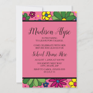 Invitation Jolie fête de coffre floral rose jaune vert