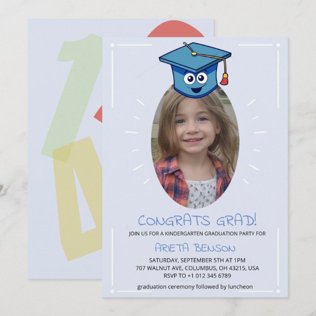 Invitation Jolie Fête de Fin d'Année de Maternelle (Devant / Derrière)