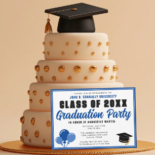Invitation Jolie fête de fin d'études moderne en bleu pour la