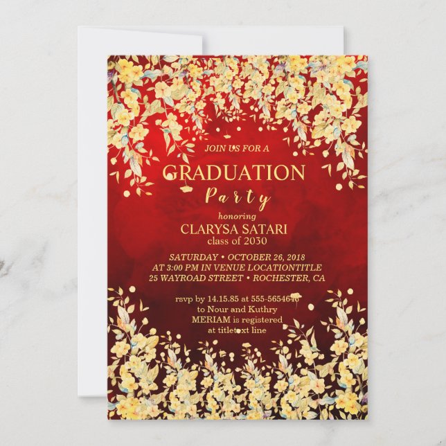 Invitation Jolie fête de graduation des fleurs d'aquarelle fr (Devant)