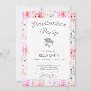 Invitation Jolie fête de graduation pastel floral pastel aztè