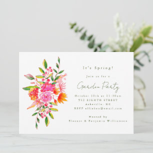 Invitation Jolie fête de jardin aquarelle florale rose orange