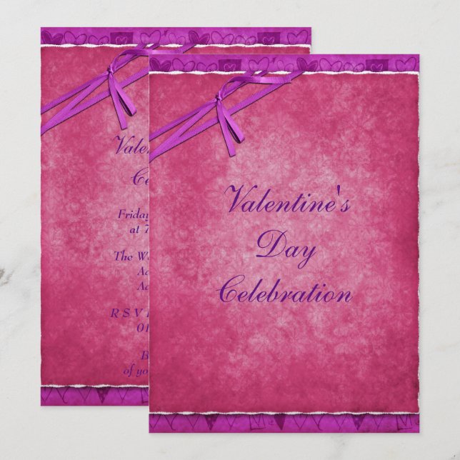 Invitation Jolie fête de la Saint-Valentin avec ruban (Devant / Derrière)