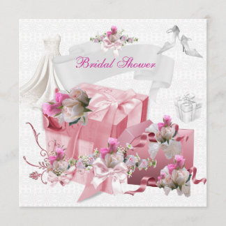 Invitation Jolie Fête de Mariage Cadeaux Fleurs Blanches Rose