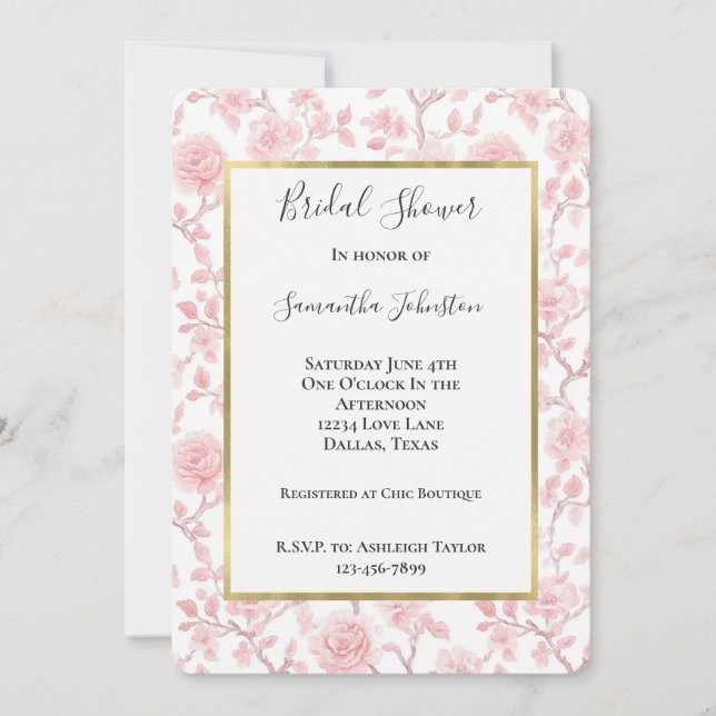 Invitation Jolie Fête de Mariage Fleurs de Roses Roses (Devant)