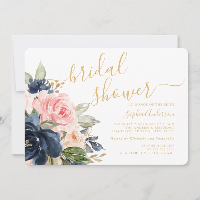 Invitation Jolie Fête de Mariage Florale Bleue Clair (Devant)