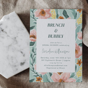 Invitation Jolie Fête de Mariage Florale Rose Pâle Menthe Sau
