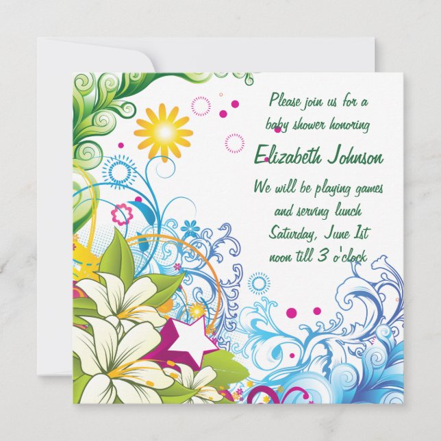 Invitation Jolie Fête de Naissance Fleurs Rétro Étoiles Mixte (Devant)