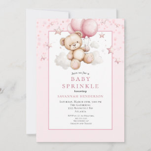 Invitation Jolie fête de naissance Ourson avec ballons roses