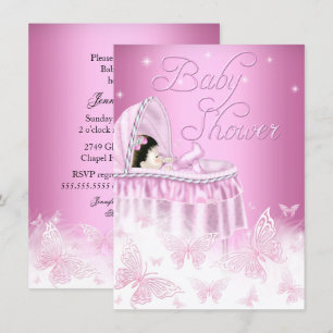 Invitation Jolie Fête de Naissance Papillon Rose Fille