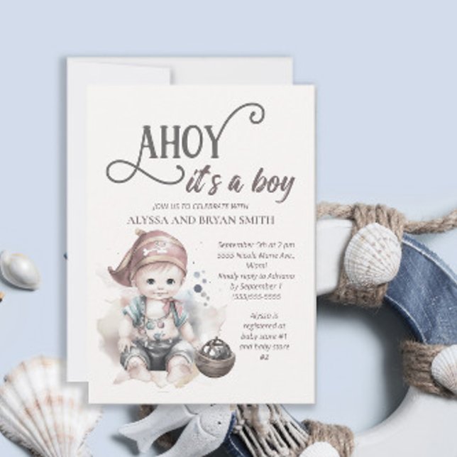 Invitation Jolie Fête de Naissance Pirate C'est un Garçon (Créateur téléchargé)