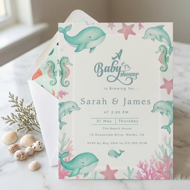 Invitation Jolie Fête de Naissance sous l'Océan Aquarelle (Créateur téléchargé)