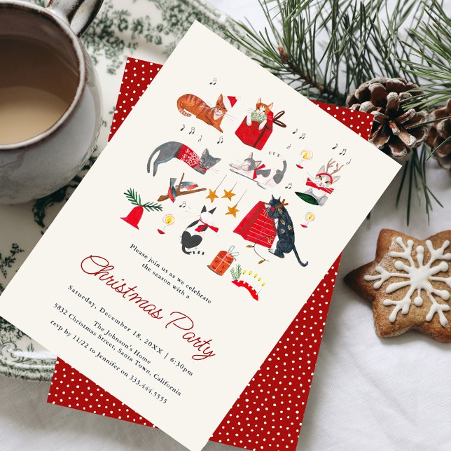 Invitation Jolie fête de Noël Chats Fête (Cute Cat Kitten Christmas Holiday Party Invitation)