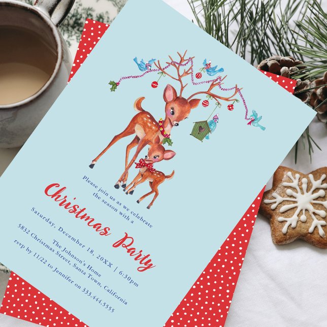Invitation Jolie fête de Noël de cerfs de la forêt (Cute Woodland Deer Christmas Holiday Party Invitation)
