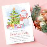 Invitation Jolie fête de Noël des enfants Snowman<br><div class="desc">Ce joli design de vacances comprend un bonhomme de neige lunatique à côté d'un sapin de Noël entouré de cadeaux. Ajoutez vos informations personnalisées pour vos invitations à la fête de Noël. Modifiez simplement le texte dans les zones de texte fournies. #noël #fêtes #saisonnière #fête #neige #hiver #neige #flocons #noël...</div>