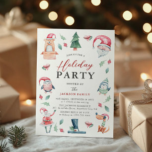 Invitation Jolie fête de Noël d'hiver aquarelle de vacances