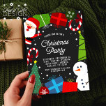 Invitation Jolie fête de Noël noire Père Noël & Snowman<br><div class="desc">Invités Invitations à votre fête de Noël avec cette mignonne invitation de vacances en noir avec le Père Noël,  bonhomme de neige,  cadeaux,  sucres de canne,  arbres de Noël,  ornements,  cadre enneigé et un joli motif à l'arrière.</div>