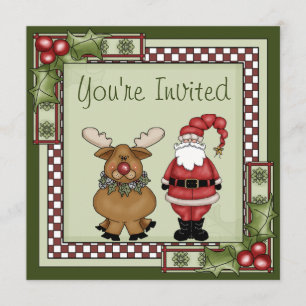 Invitation Jolie fête de Noël Père Noël et Reindeer
