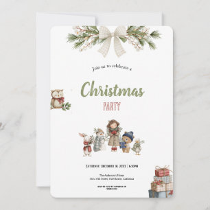 Invitation Jolie fête de Noël rouge et verte à l'aquarelle