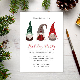 Invitation Jolie fête de Noël rouge et verte Gnome