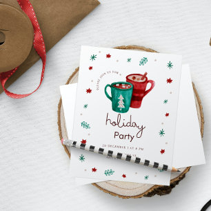Invitation Jolie Fête de Noël Verte Rouge Aquarelle Neige