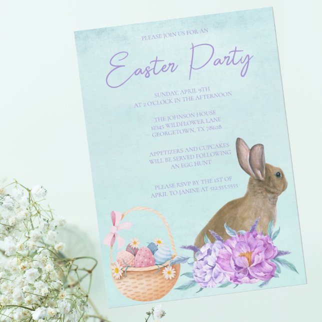 Invitation Jolie fête de Pâques lapin pastel floral (Créateur téléchargé)