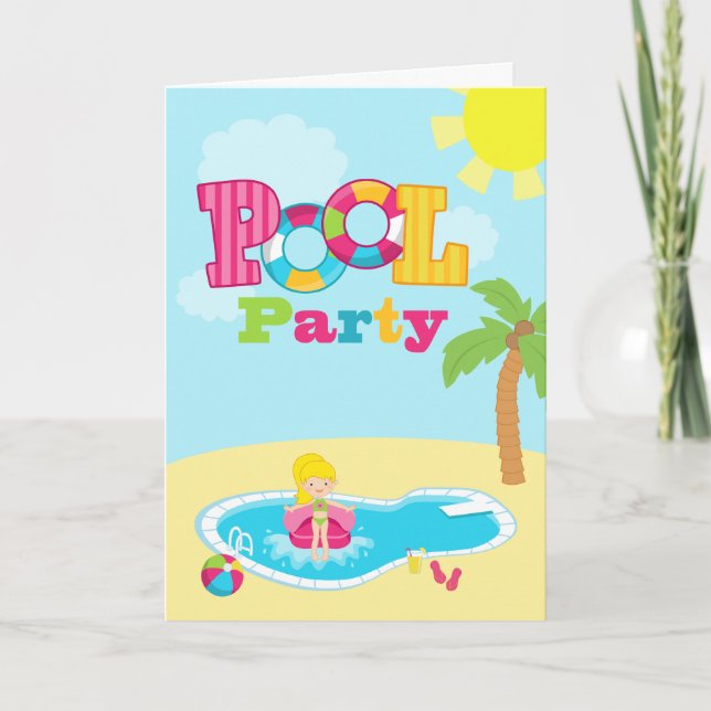 Invitation Jolie fête de piscine filles fête d'anniversaire c (Devant)