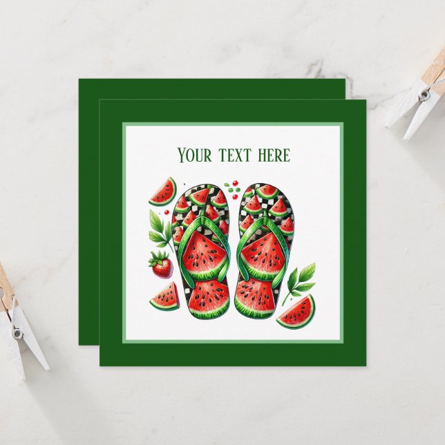 Invitation Jolie fête de plage à flip flop de pastèque (Devant/Arrière en situation)