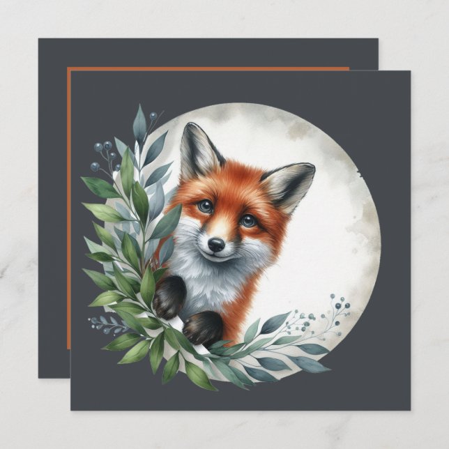 Invitation Jolie fête de renard des bois (Devant / Derrière)
