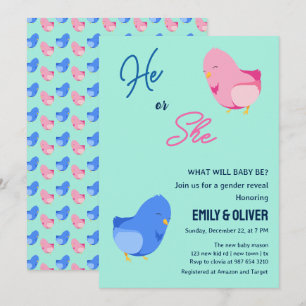 Invitation Jolie fête de révélation du sexe de l'oiseau, garç