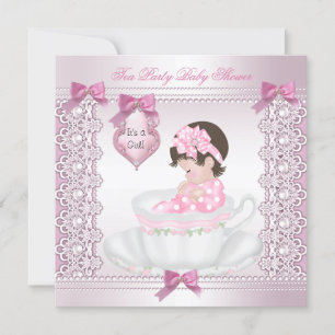 Invitation Jolie Fête de Thé Baby Shower Mignonne Fille Rose