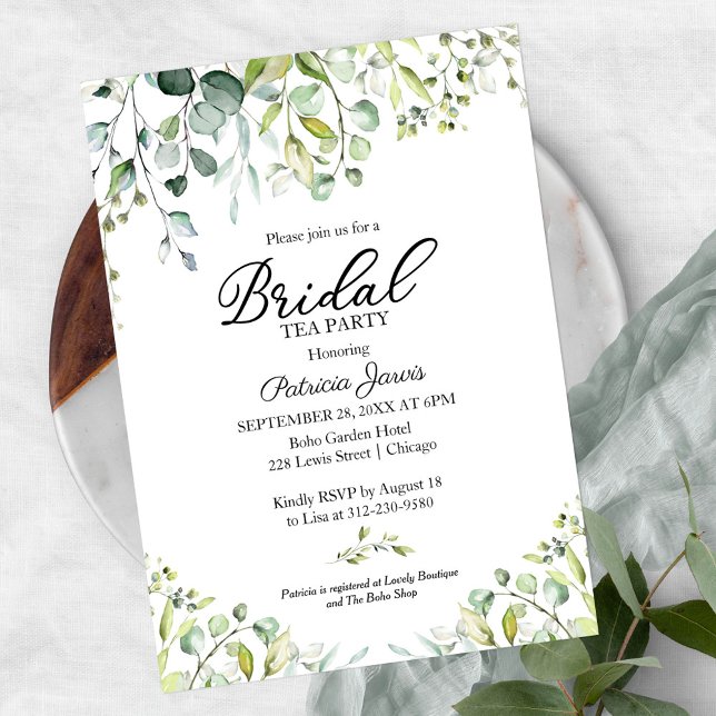 Invitation Jolie fête de thé de mariage avec verdure d'eucaly (Créateur téléchargé)