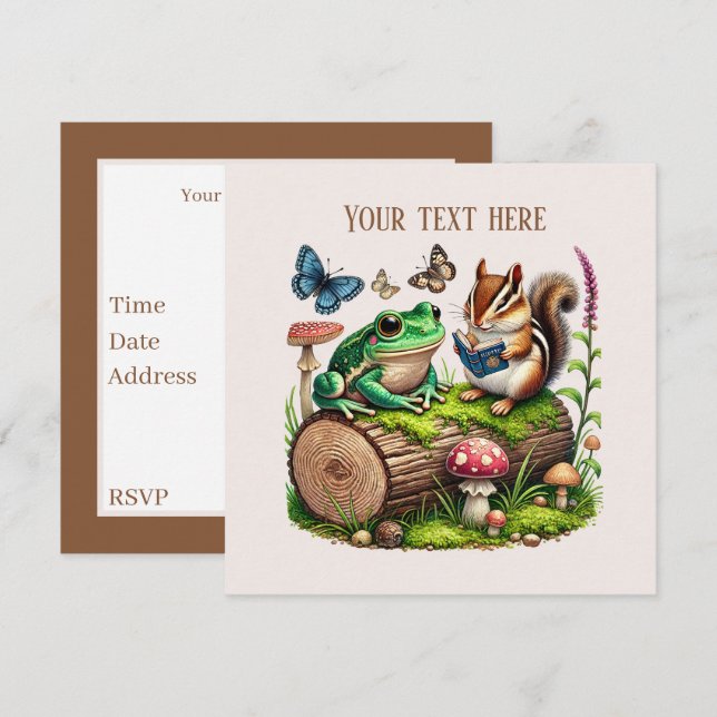 Invitation Jolie fête des animaux des bois (Devant / Derrière)