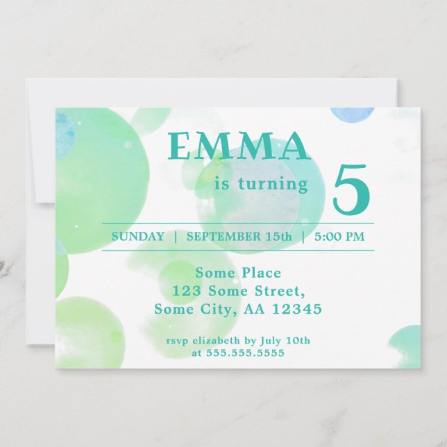 Invitation Jolie fête des Anniversaires de enfants aux bulles (Dos)